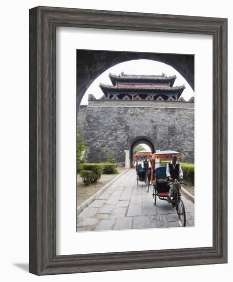 Tourist Rickshaw at a City Gate Watch Tower, Qufu City, Shandong Province, China-Kober Christian-Framed Photographic Print