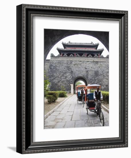 Tourist Rickshaw at a City Gate Watch Tower, Qufu City, Shandong Province, China-Kober Christian-Framed Photographic Print