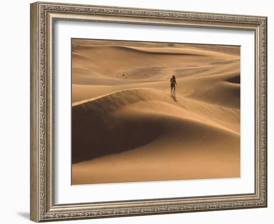 Tourist Running Along Sand Dunes, Tinfou Dunes, Morocco-Jane Sweeney-Framed Photographic Print