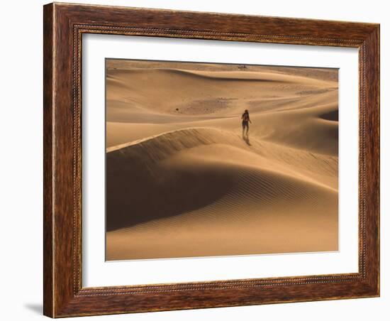 Tourist Running Along Sand Dunes, Tinfou Dunes, Morocco-Jane Sweeney-Framed Photographic Print
