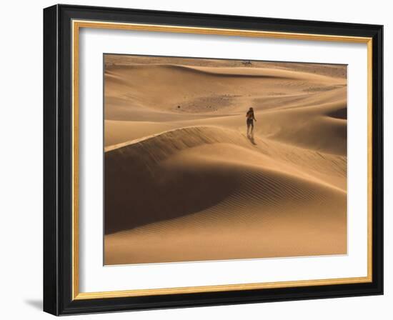 Tourist Running Along Sand Dunes, Tinfou Dunes, Morocco-Jane Sweeney-Framed Photographic Print