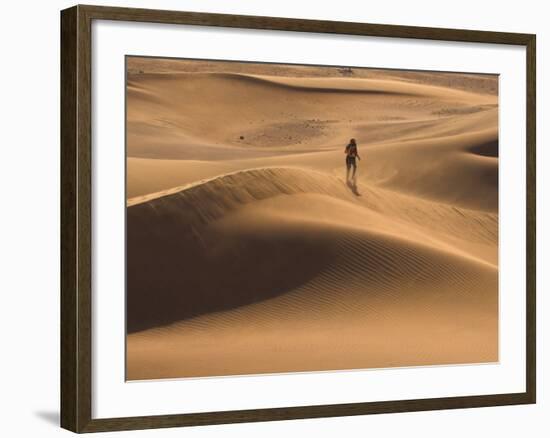 Tourist Running Along Sand Dunes, Tinfou Dunes, Morocco-Jane Sweeney-Framed Photographic Print