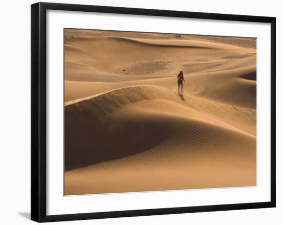 Tourist Running Along Sand Dunes, Tinfou Dunes, Morocco-Jane Sweeney-Framed Photographic Print