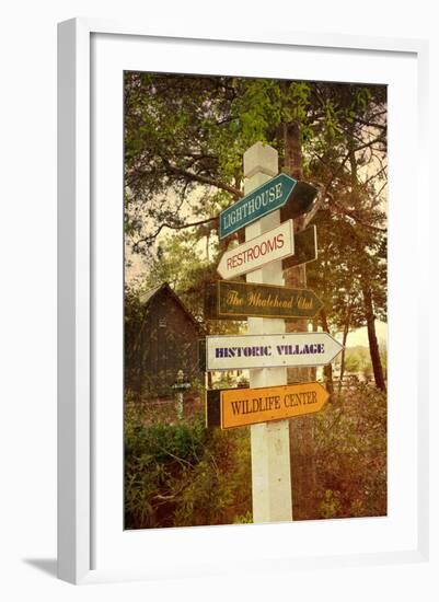 Tourist Sign in Corolla in the Outer Banks with a Vintage Texture Overlay-pdb1-Framed Photographic Print