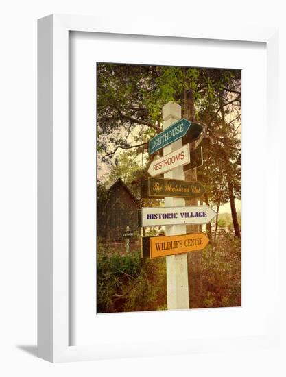 Tourist Sign in Corolla in the Outer Banks with a Vintage Texture Overlay-pdb1-Framed Photographic Print