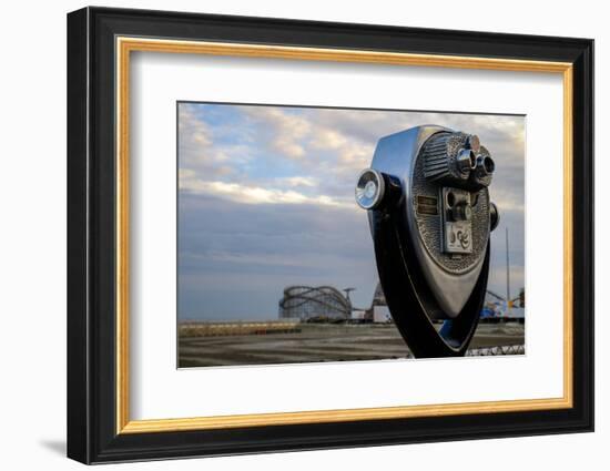 Tourist telescope looking out at an amusement park, Wildwood, New Jersey, Usa-Julien McRoberts-Framed Photographic Print