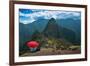 Tourist under the Shade of A Red Umbrella Looking at Machu Picchu-Mark Skalny-Framed Photographic Print
