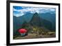 Tourist under the Shade of A Red Umbrella Looking at Machu Picchu-Mark Skalny-Framed Photographic Print