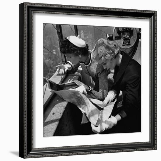 Tourist Viewing Nyc from Observation Roof of Empire State Bldg-Nina Leen-Framed Photographic Print