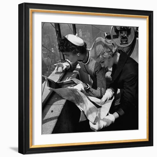 Tourist Viewing Nyc from Observation Roof of Empire State Bldg-Nina Leen-Framed Photographic Print