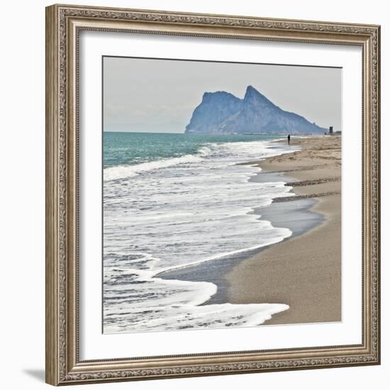 Tourist Walking Toward Gibraltar, Alcaidesa Beach, Near Sotogrande, Andalucia, Spain, Europe-Giles Bracher-Framed Photographic Print