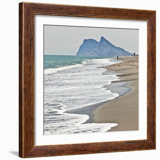 Tourist Walking Toward Gibraltar, Alcaidesa Beach, Near Sotogrande, Andalucia, Spain, Europe-Giles Bracher-Framed Photographic Print