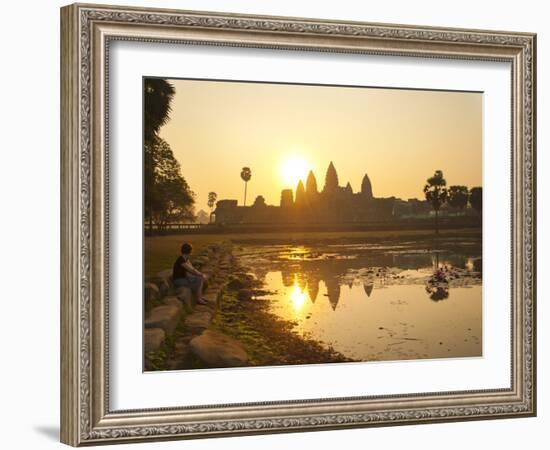 Tourist Watching Sunrise at Angkor Wat Temple, UNESCO World Heritage Site, Siem Reap, Cambodia-Matthew Williams-Ellis-Framed Photographic Print