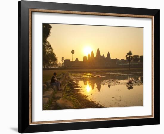 Tourist Watching Sunrise at Angkor Wat Temple, UNESCO World Heritage Site, Siem Reap, Cambodia-Matthew Williams-Ellis-Framed Photographic Print