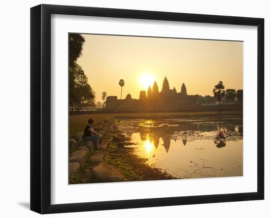 Tourist Watching Sunrise at Angkor Wat Temple, UNESCO World Heritage Site, Siem Reap, Cambodia-Matthew Williams-Ellis-Framed Photographic Print