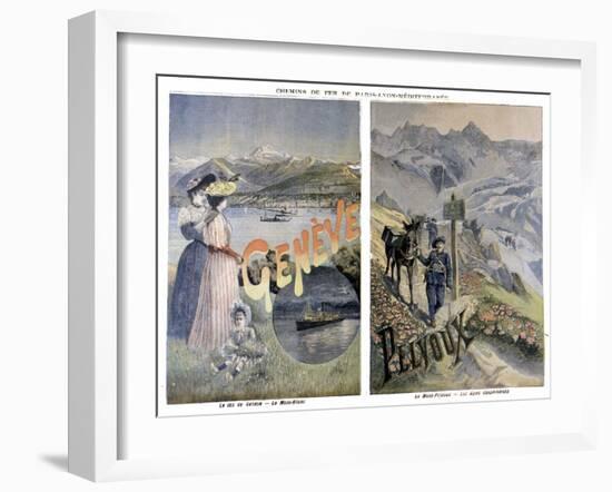 Touristic Posters of Paris-Lyon-Mediterranee, Geneve and Mount Pelvoux-null-Framed Giclee Print