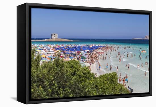 Tourists and beach umbrellas at La Pelosa Beach, Stintino, Asinara Nat'l Park, Sardinia, Italy-Roberto Moiola-Framed Premier Image Canvas