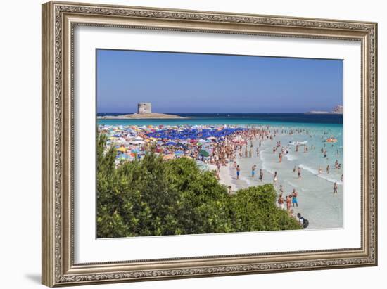 Tourists and beach umbrellas at La Pelosa Beach, Stintino, Asinara Nat'l Park, Sardinia, Italy-Roberto Moiola-Framed Photographic Print