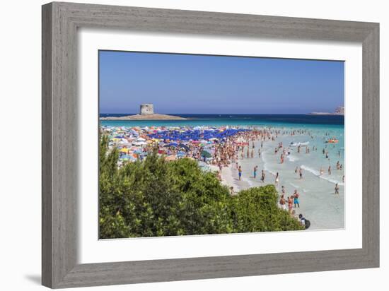 Tourists and beach umbrellas at La Pelosa Beach, Stintino, Asinara Nat'l Park, Sardinia, Italy-Roberto Moiola-Framed Photographic Print