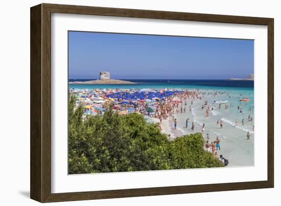 Tourists and beach umbrellas at La Pelosa Beach, Stintino, Asinara Nat'l Park, Sardinia, Italy-Roberto Moiola-Framed Photographic Print