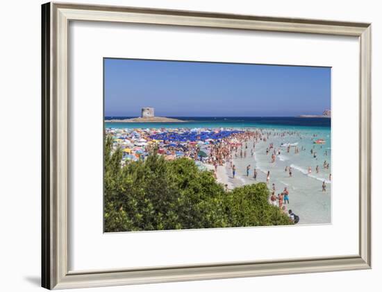 Tourists and beach umbrellas at La Pelosa Beach, Stintino, Asinara Nat'l Park, Sardinia, Italy-Roberto Moiola-Framed Photographic Print