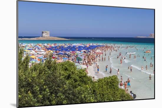 Tourists and beach umbrellas at La Pelosa Beach, Stintino, Asinara Nat'l Park, Sardinia, Italy-Roberto Moiola-Mounted Photographic Print