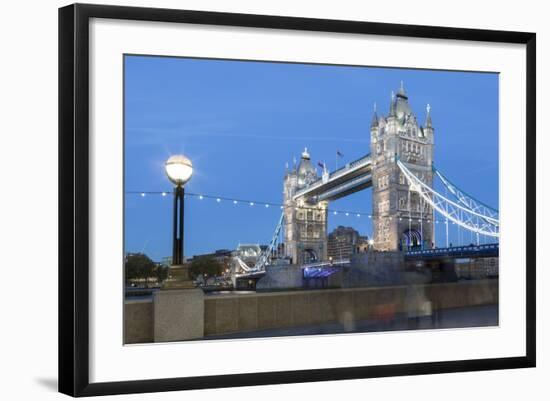 Tourists and Passers by Stop to Take Pictures of Tower Bridge at Dusk-Charlie Harding-Framed Photographic Print