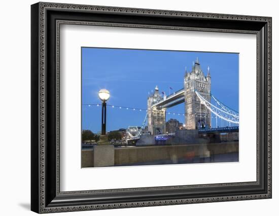 Tourists and Passers by Stop to Take Pictures of Tower Bridge at Dusk-Charlie Harding-Framed Photographic Print