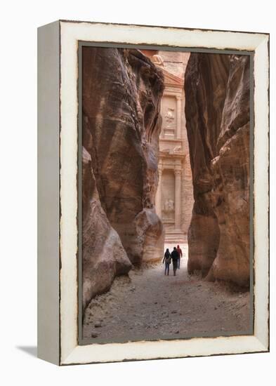 Tourists Approaching the Treasury from the Siq, Petra, Jordan, Middle East-Richard Maschmeyer-Framed Premier Image Canvas