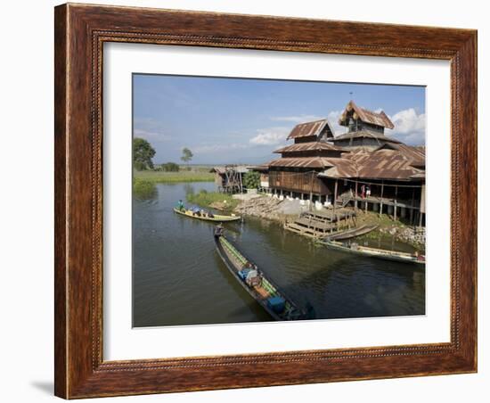 Tourists Arrive by Boat at Monastery on Inle Lake, Shan State, Myanmar (Burma)-Julio Etchart-Framed Photographic Print