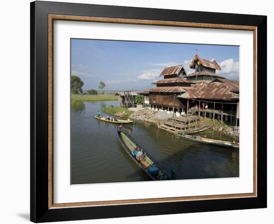 Tourists Arrive by Boat at Monastery on Inle Lake, Shan State, Myanmar (Burma)-Julio Etchart-Framed Photographic Print