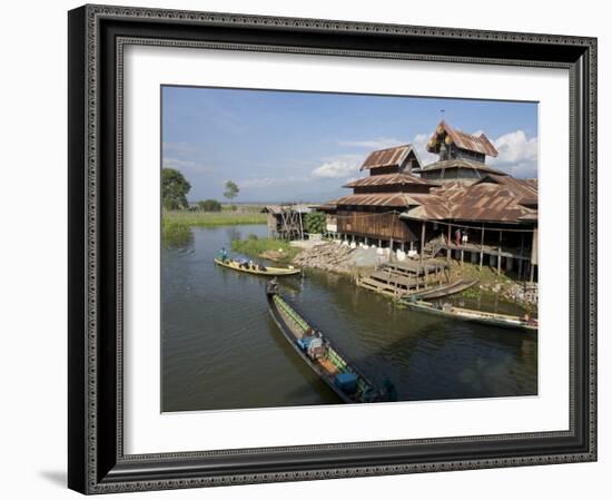 Tourists Arrive by Boat at Monastery on Inle Lake, Shan State, Myanmar (Burma)-Julio Etchart-Framed Photographic Print