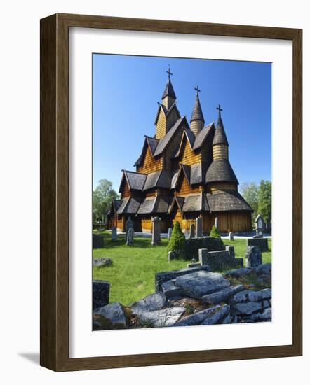 Tourists Checking Map Beside Heddal Stave Church, Norway's Largest Wooden Stavekirke-Doug Pearson-Framed Photographic Print