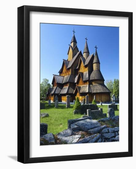 Tourists Checking Map Beside Heddal Stave Church, Norway's Largest Wooden Stavekirke-Doug Pearson-Framed Photographic Print