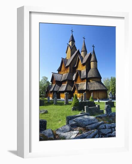 Tourists Checking Map Beside Heddal Stave Church, Norway's Largest Wooden Stavekirke-Doug Pearson-Framed Photographic Print