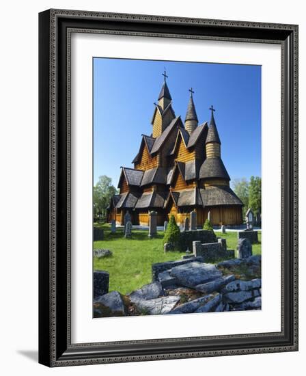 Tourists Checking Map Beside Heddal Stave Church, Norway's Largest Wooden Stavekirke-Doug Pearson-Framed Photographic Print