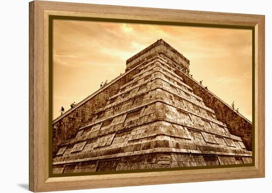 Tourists Climb the Pyramid of Kukulcan-Thom Lang-Framed Premier Image Canvas