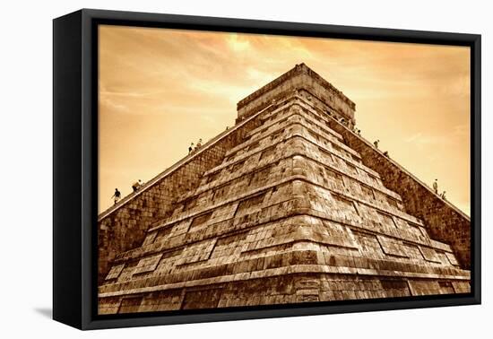 Tourists Climb the Pyramid of Kukulcan-Thom Lang-Framed Premier Image Canvas
