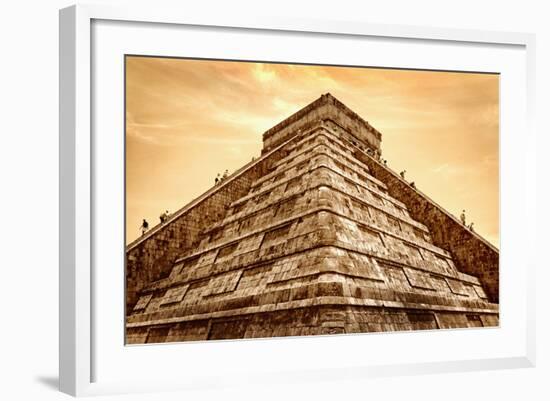 Tourists Climb the Pyramid of Kukulcan-Thom Lang-Framed Photographic Print