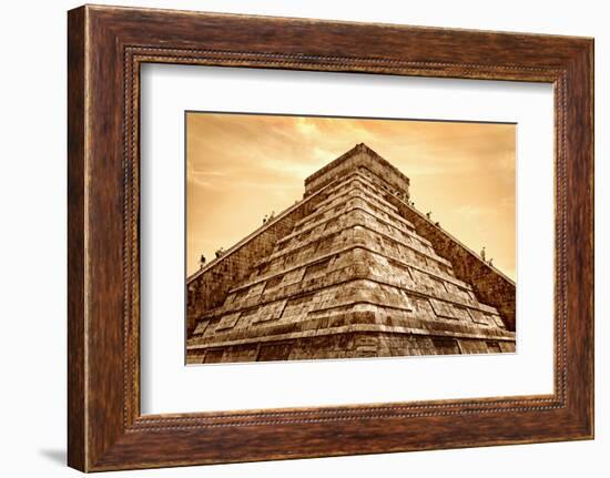 Tourists Climb the Pyramid of Kukulcan-Thom Lang-Framed Photographic Print