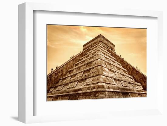 Tourists Climb the Pyramid of Kukulcan-Thom Lang-Framed Photographic Print