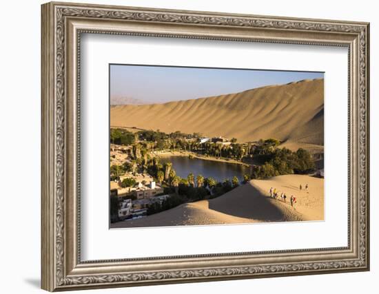 Tourists Climbing Sand Dunes at Sunset at Huacachina, a Village in the Desert, Ica Region, Peru-Matthew Williams-Ellis-Framed Photographic Print