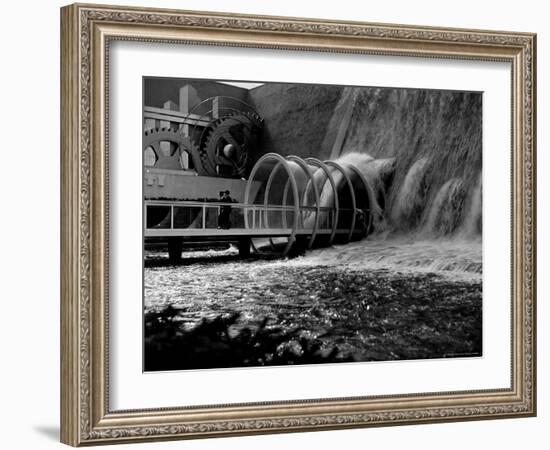 Tourists Crossing Low Bridge at Electrical Utilities Waterfall Exhibit at NY World's Fair-David Scherman-Framed Photographic Print