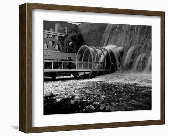 Tourists Crossing Low Bridge at Electrical Utilities Waterfall Exhibit at NY World's Fair-David Scherman-Framed Photographic Print