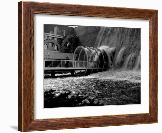 Tourists Crossing Low Bridge at Electrical Utilities Waterfall Exhibit at NY World's Fair-David Scherman-Framed Photographic Print