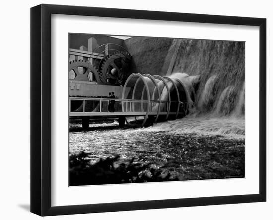 Tourists Crossing Low Bridge at Electrical Utilities Waterfall Exhibit at NY World's Fair-David Scherman-Framed Photographic Print