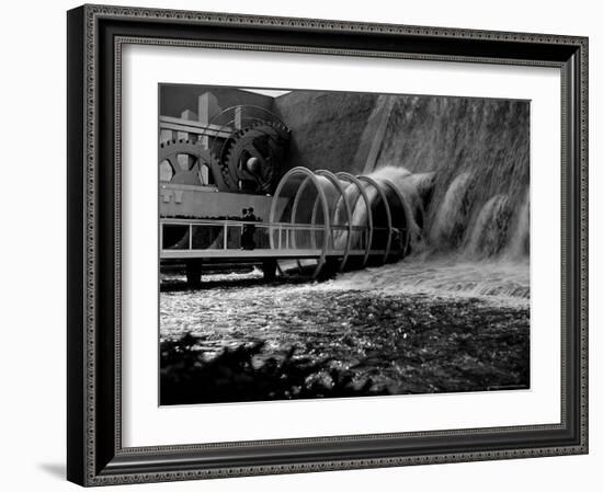 Tourists Crossing Low Bridge at Electrical Utilities Waterfall Exhibit at NY World's Fair-David Scherman-Framed Photographic Print