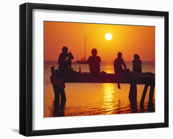 Tourists Enjoying the Sunset, Roatan, Largest of the Bay Islands, Honduras, Caribbean Sea-Robert Francis-Framed Photographic Print