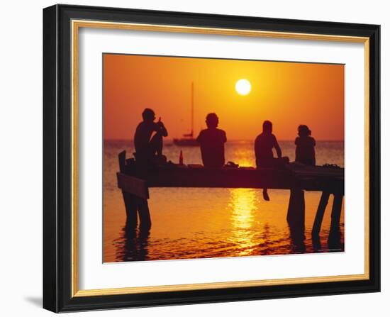 Tourists Enjoying the Sunset, Roatan, Largest of the Bay Islands, Honduras, Caribbean Sea-Robert Francis-Framed Photographic Print