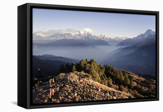 Tourists Gather on Poon Hill to Watch the Sunrise over the Annapurna Himal-Andrew Taylor-Framed Premier Image Canvas